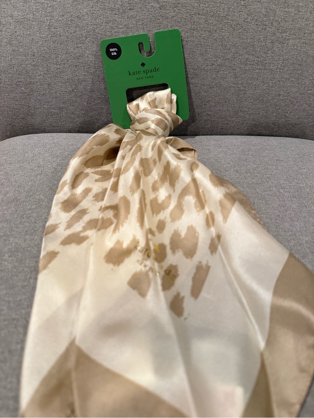kate spade Cream & Tan Leopard-Print Silk Scarf